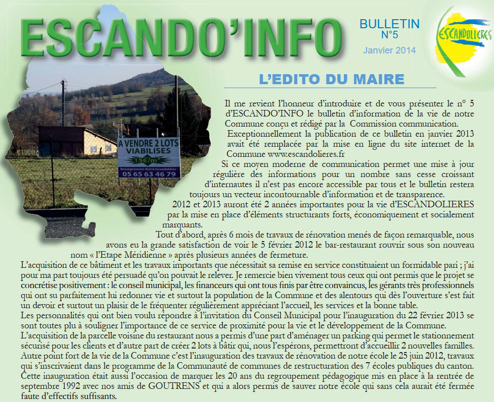 Bulletin municipal Escandolieres 2014